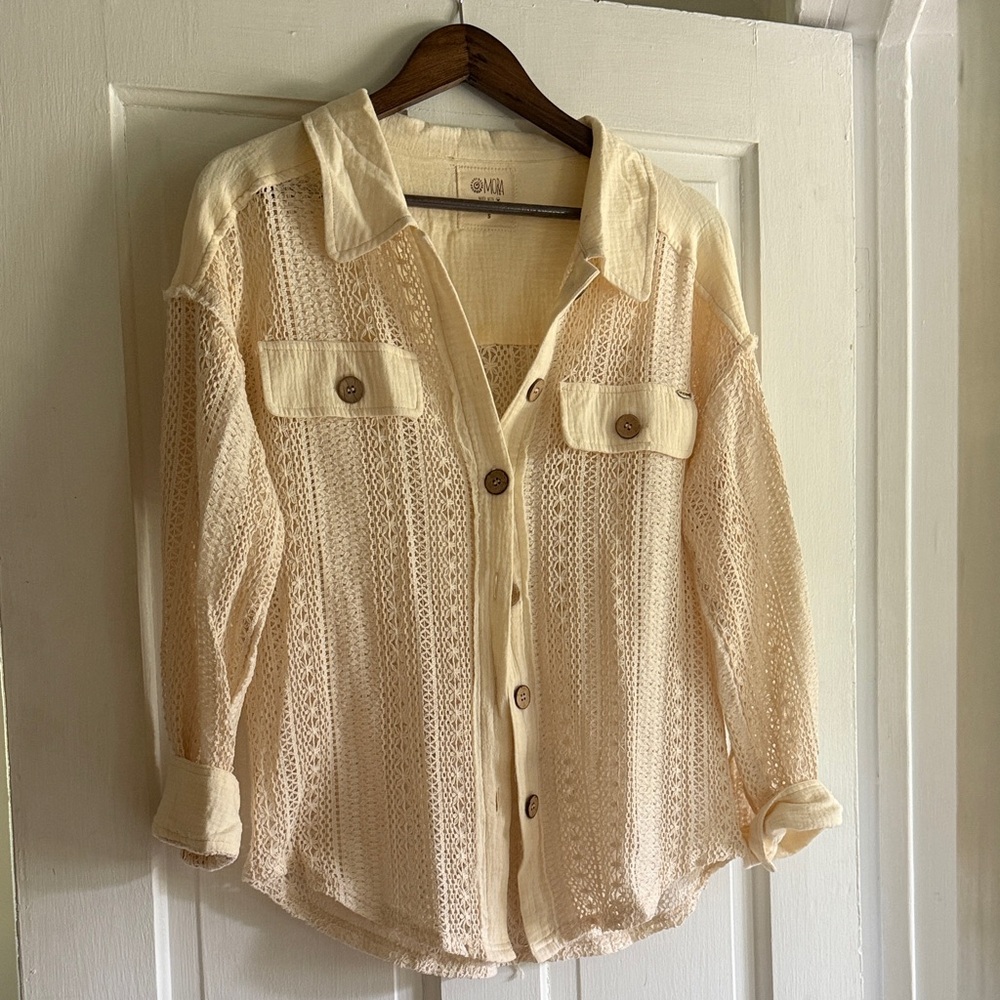 Cream Lace Button-Up Shirt